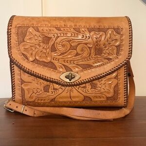 GORGEOUS hand tooled leather messenger bag